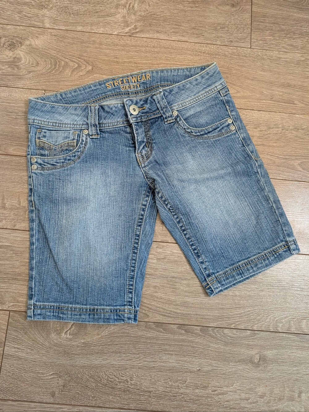 Blue Denim Bermuda Shorts - Classic Mid-Rise Style